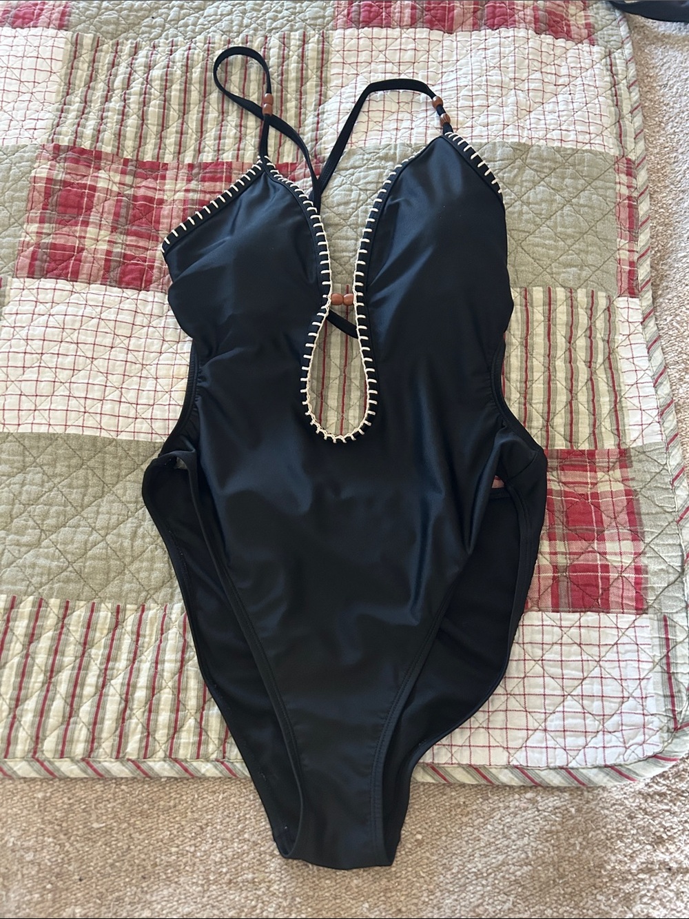 Shade & Shore Black One-Piece Swimsuit with Knit Trim